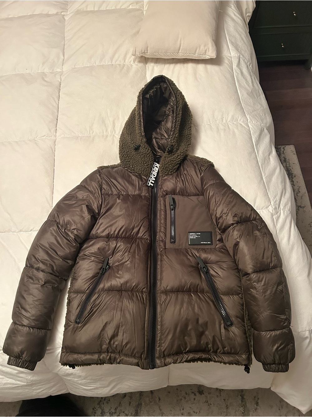 Kendall & Kylie Metallic Brown Puffer Jacket